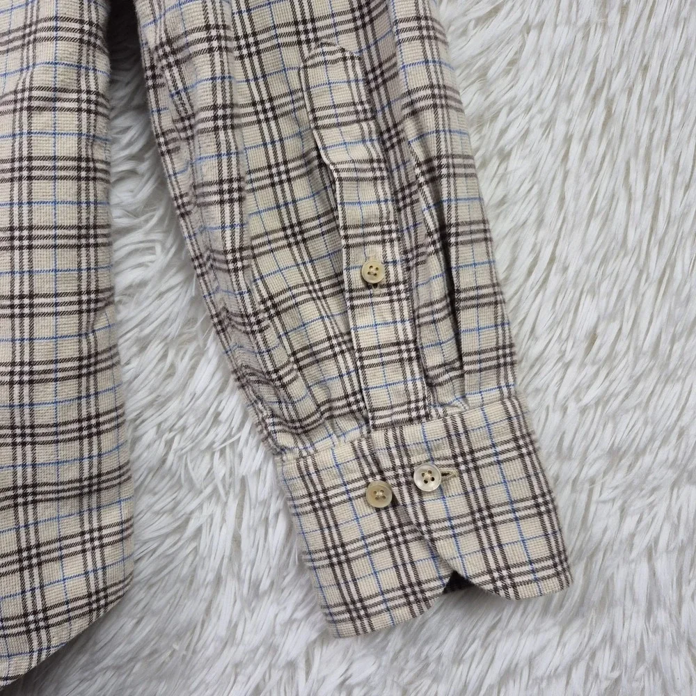 Stenstroms Mens XL Tan Plaid Twofold Cotton Fitted Long Sleeve Button Up Shirt